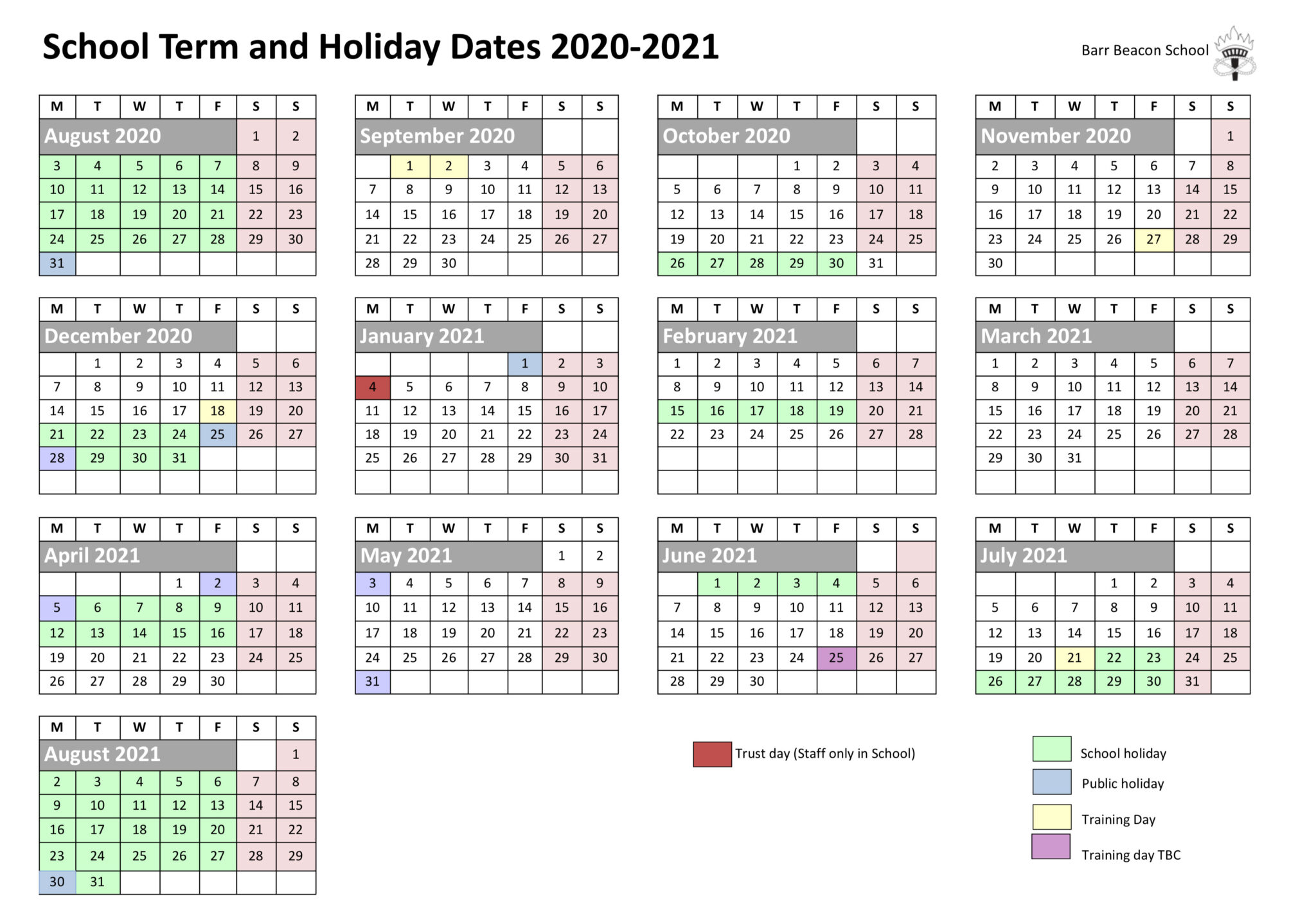 Calendar202021 Barr Beacon School