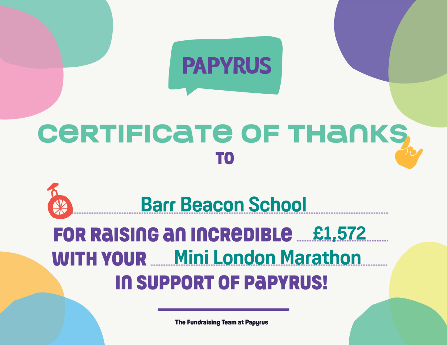 Barr Beacon School Certificate